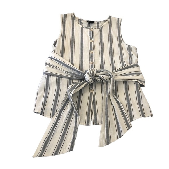 WHO WHAT WEAR / NWOT/WOMEN'S STRIPED SLEEVELESS TIE WRAP BUTTON-UP SHIRT/ M - Picture 8 of 12